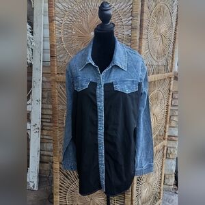 Two2Fly Denim and Patterned Long Sleeve Shirt_Large